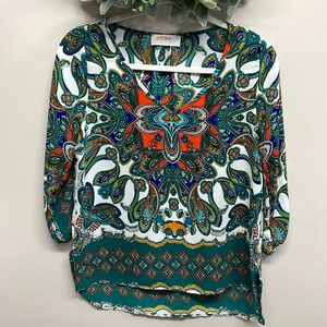 Renee C. V-Neck 3/4 Sleeve Paisley Blouse XS